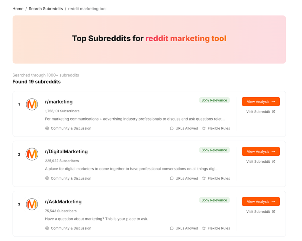 Find relevant subreddits to promote your product